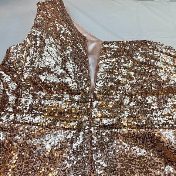 Women's Rose Gold Sequin One-shoulder Gown - Picture 9 of 11